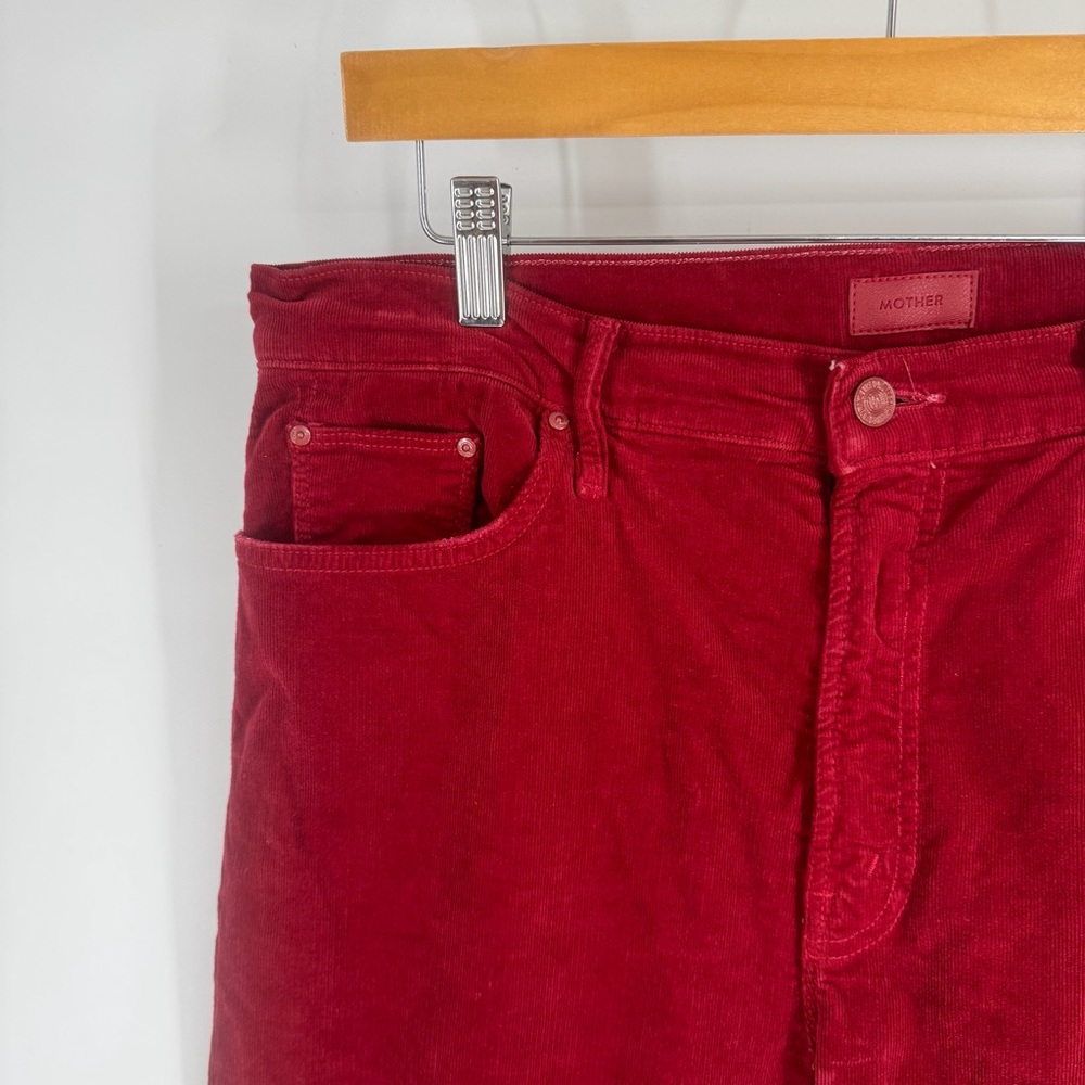 MOTHER Insider Crop Step Fray Red Corduroy Raw Hem Straight Leg Pants - Picture 6 of 6